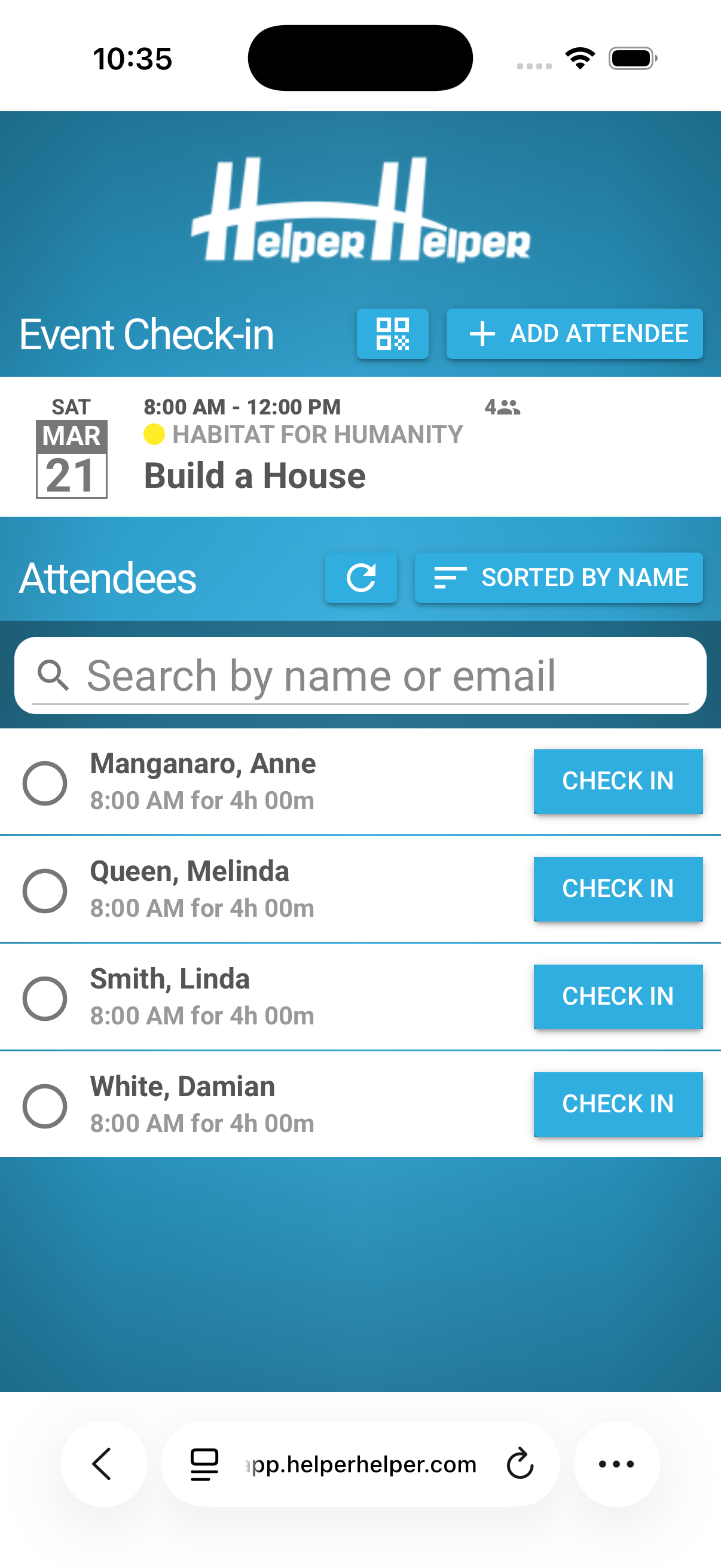 Coordinator check-in link interface