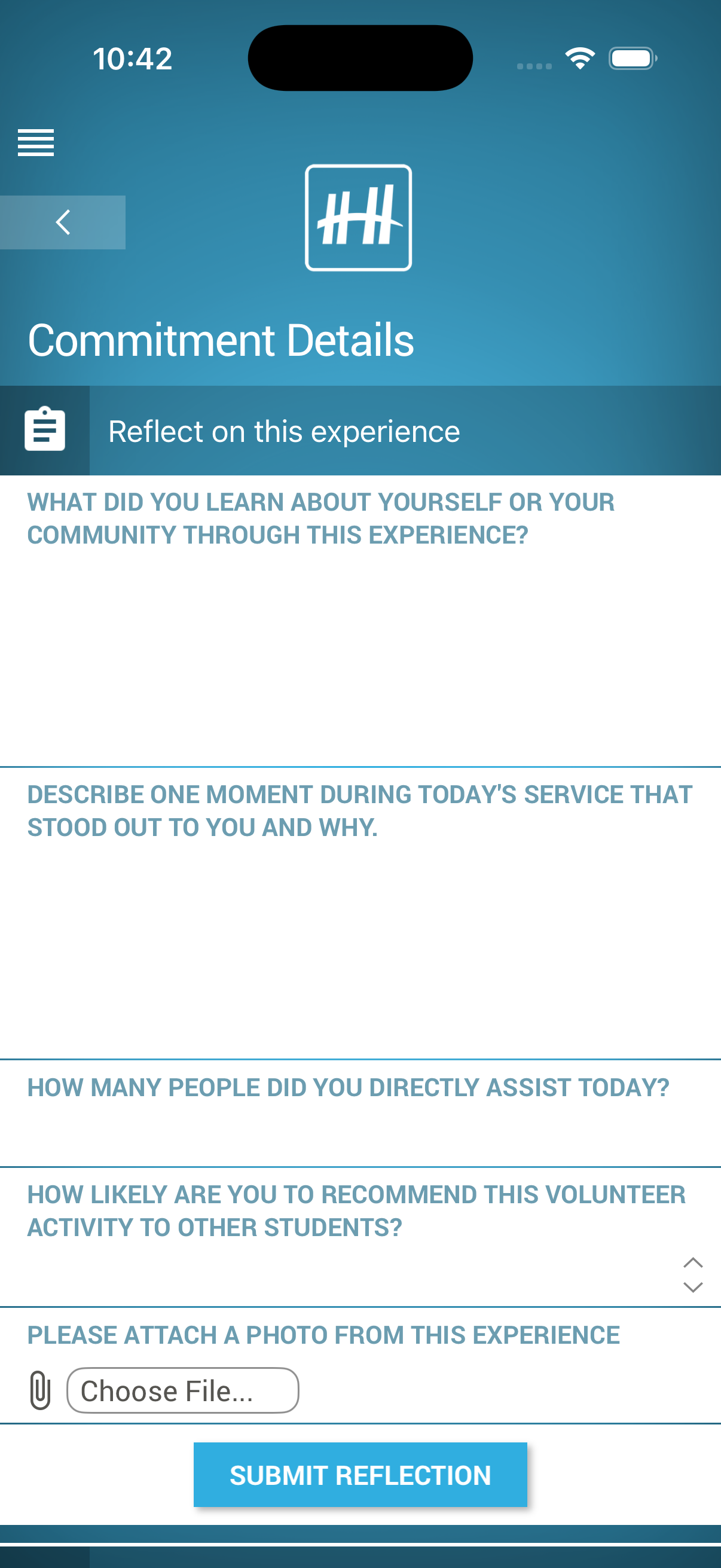 Service Learning Survey screenshot