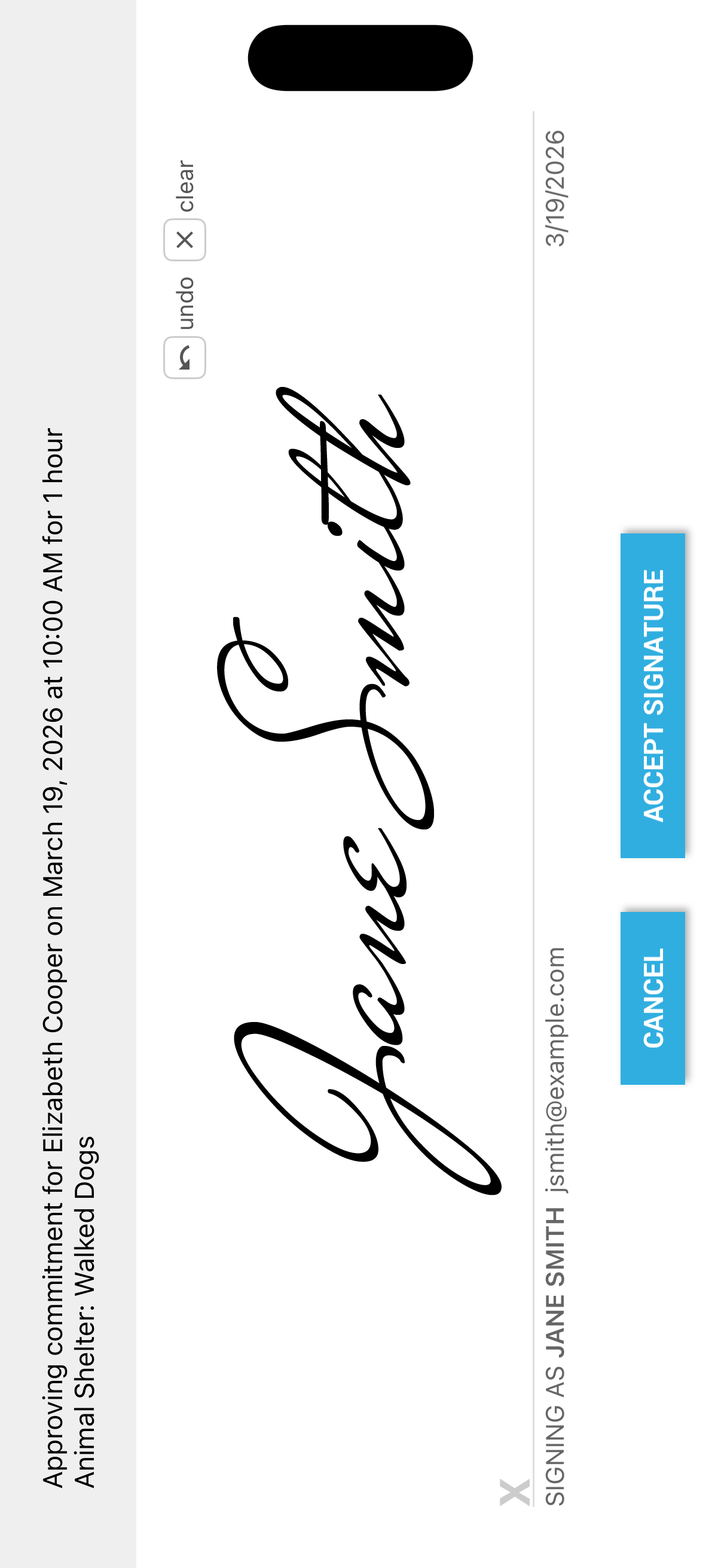 Signature pad for approving volunteer hours